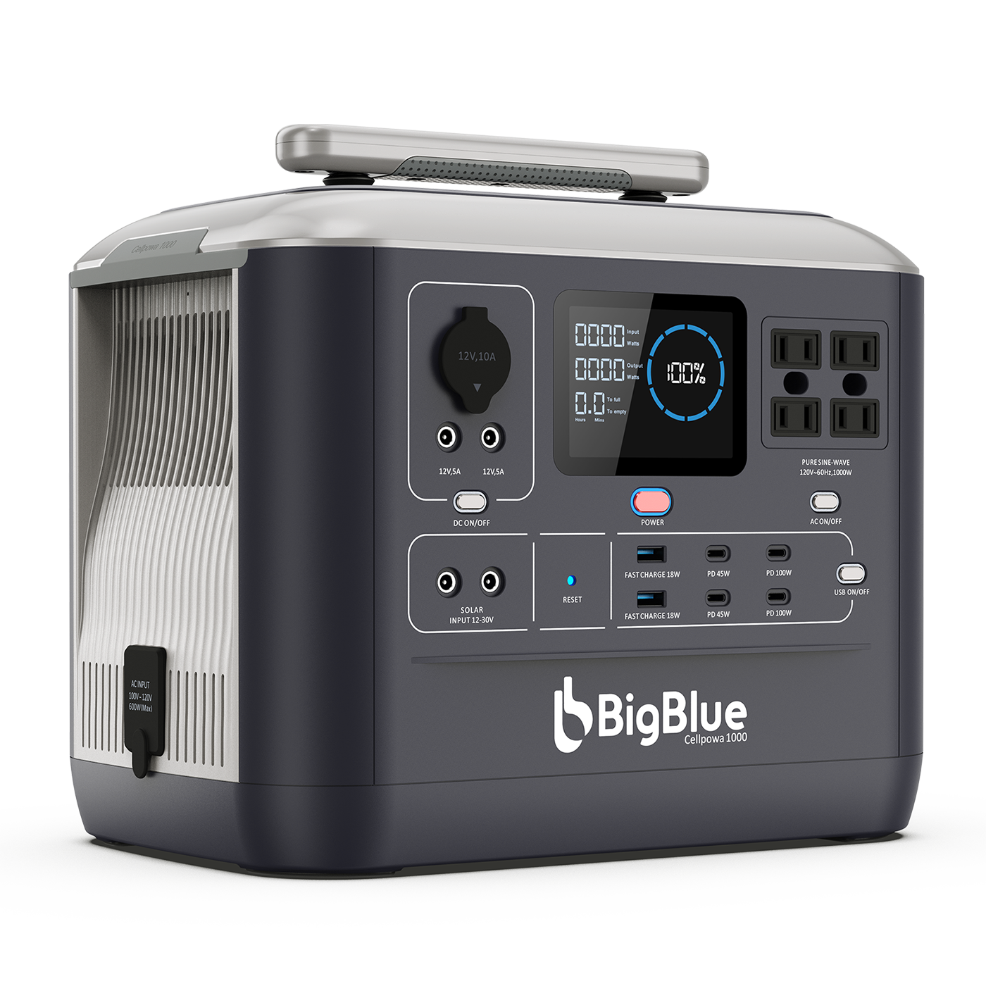 BigBlue 1075Wh Générateur Solaire Portable, Station d'alimentation Sorties  CA 1000W, Charge Rapide & Fonction ASI